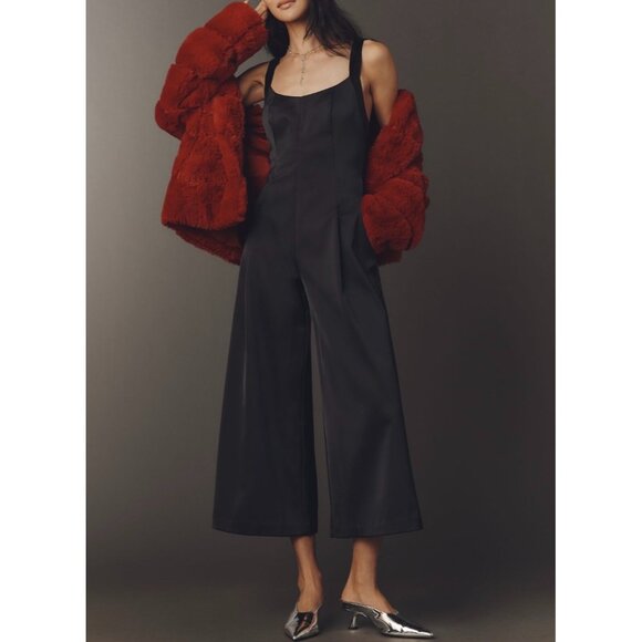 Anthropologie Pants - Anthropologie Black Satin Wide-Leg Jumpsuit Size 8